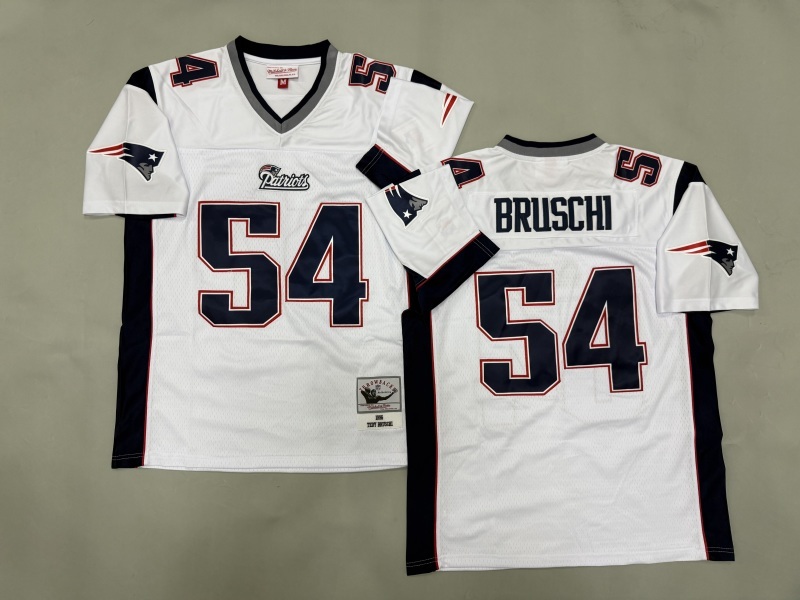 Men 2025 New England Patriots 54 Bruschi white Throwback Limited NFL Jersey style 001